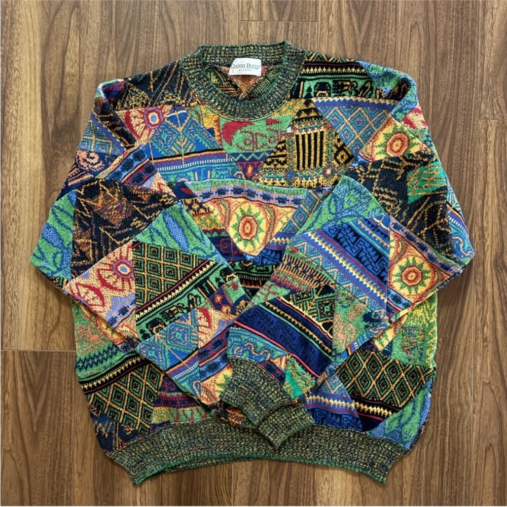 Versace Multicolor Geometric Tapestry Crewneck Sweater